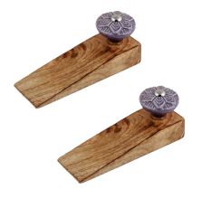 2 Pieces Purple Wheel Flower Ceramic Wooden Door Stopper
